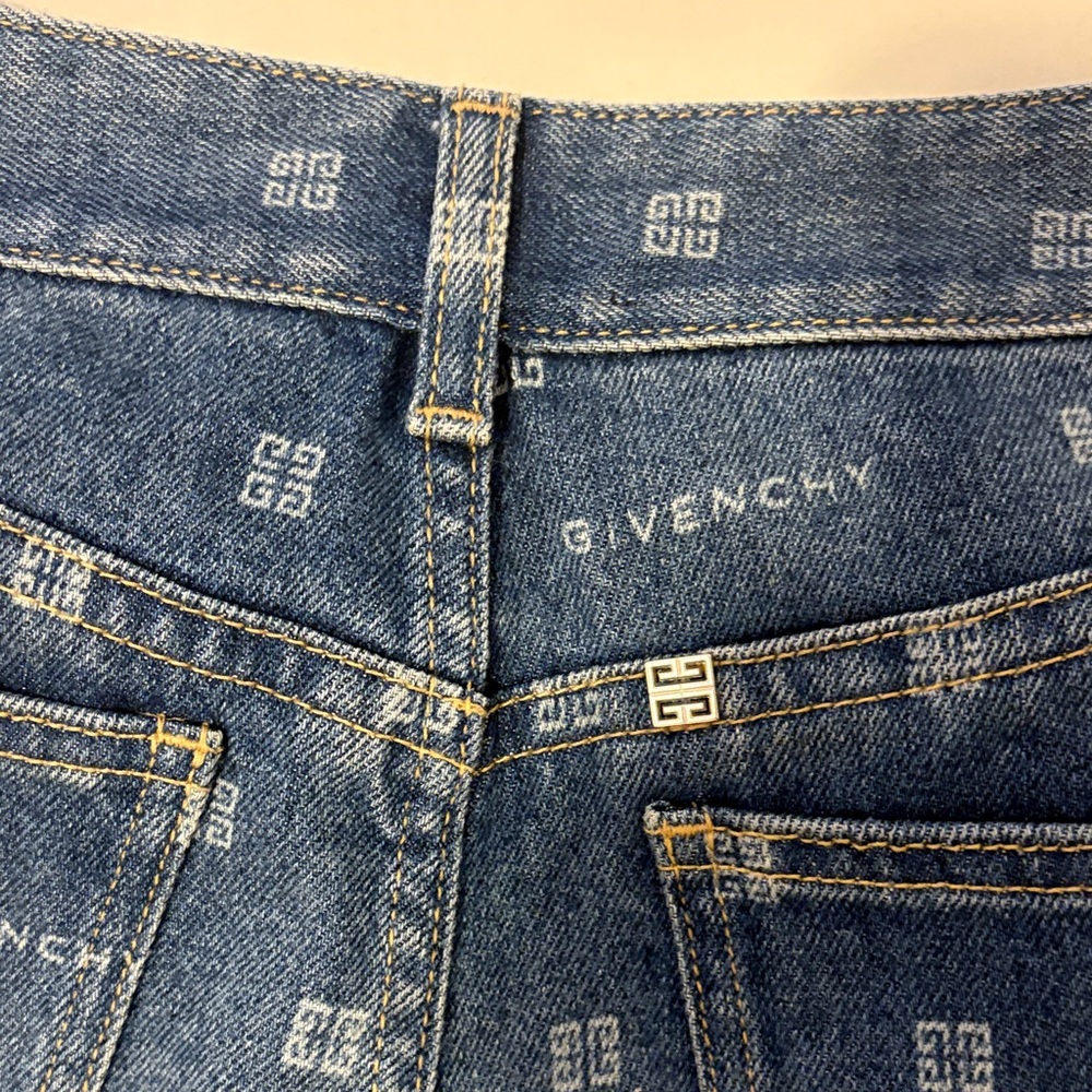 Givenchy Dark Blue Logo-Pattern Straight Leg Jeans - image 4